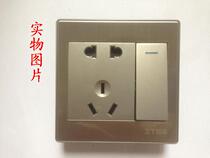 Type 86 ZTSB electrician wall switch one open belt two three pole five hole socket silver gray stainless steel panel