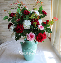 High emulation rose 3 head large branch suede bouquet Rose Fancy Flowers Rose Living-room Restaurant Floral Decoration Wedding Celebration