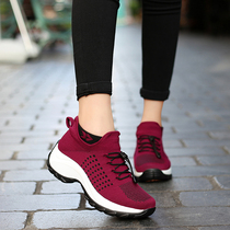 Outdoor Casual Shoes Women spring 100 Lap Breathable Thick Bottom Heightening Tourist Shoes Middle Aged Mom Shoes Sports Bodybuilding Shoes