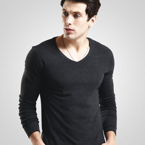 Mens warm jacket single piece double layer thick young round neck fever fiber autumn clothing bottom underwear cotton sweater winter