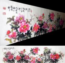 (Painting art calligraphy painting and calligraphy) C22614 Chinese painting freehand flowers birds rich peony pictures six feet open two