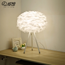 Feather Table Lamp Bedroom Bedlights ins Nordic Lamp Network Red Shaking Sound Contemporaries Modern Princess Modern Brief