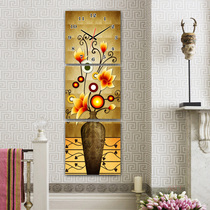 Abstract vase art painting triptych Clock silent hour hand Living room entrance decorative painting Vertical frameless painting Wall clock