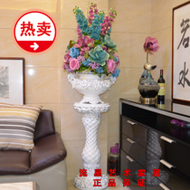 Roman column high-end floor-to-ceiling large vase simulation flower arrangement set decoration living room European-style modern hotel decoration