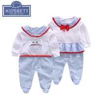 kidsbett baby clothes Spring and Summer new marine style baby boy and woman in hawear jumpsuit children full moon clothes