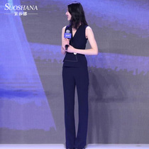 2021 summer womens wide-leg jumpsuit one-piece pants suit high-waist European station thin star with the same trendy thin section