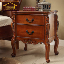 American Countryside Solid Wood Bed Head Cabinet Two Drawers Storage Bedroom Furniture Retro Carved Bedside Small Cabinet