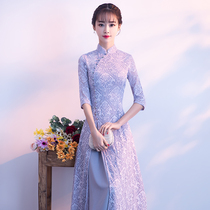 Vietnam Ao Dai Cheongsam dress womens long-sleeved modified elegant Chinese style young girl autumn long dress