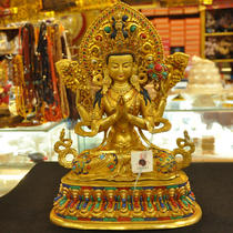 Nepal copper full gilt four-arm Guanyin Buddha statue Handmade copper gilt four-arm Guanyin Buddha Statue