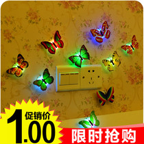 Creative energy saving can stick with butterfly small night light Seven color LED Bedroom baby Decorative Bed headlights Bedroom lamp