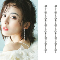 Long tassel earrings female simple temperament personality Tang Yixin with lightning earrings pure white fungus jewelry hypoallergenic