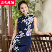 Furious beauty silk embroidery Cheongsam summer new hand embroidery old Shanghai Cheongsam skirt Chinese dress