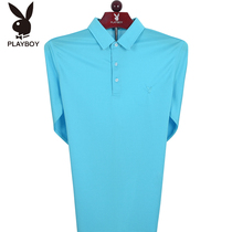 Flower Playboy Long sleeves T-shirt Male middle-aged spring fall New pure colour Turned Collar Knit Cardiovert Shirt Thin-shirt with undershirt