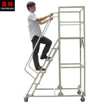 Warehouse ascend ladder staircase ascending car supermarket mobile platform silent wheel tally ladder hand push mobile ascending car