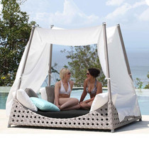 Outdoor lying bed courtyard balcony sun bed beach with canopy sofa bed swimming pool rattan bed terrace leisure lounge chair