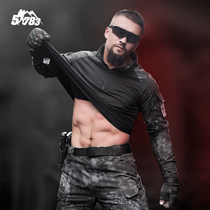 Long-sleeved physical training suit Mens military uniform with collar tactical t-shirt Special forces frog skin suit Camouflage python pattern combat T-shirt
