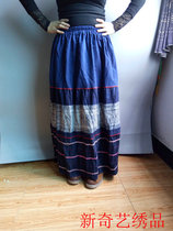 Ethnic style old batik skirt Miao handmade embroidery minority dress improved skirt T0000