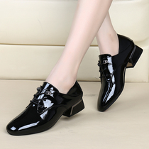 Leather womens shoes spring and autumn 2022 new low-heeled deep-mouth single shoes patent leather flat-bottomed thick-heeled small leather shoes casual shoes