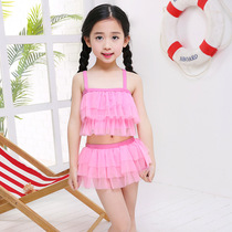 Girl split swimsuit conservative children bikini sunscreen solid color simple cute girl student swimsuit 2-6 years old