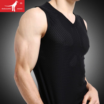 Mens vest summer ultra-thin ice Silk outside wear loopholes Tide wide shoulder mesh middle-aged hollow loose home breathable male