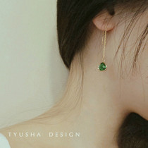 TYUSHA vintage green American imported 14K gold gold-clad grandmother green zircon ear wire earrings hypoallergenic