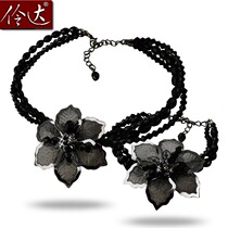 Lingda jewelry European and American retro black temptation necklace short night flower neck chain choker female