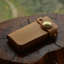 Leather Furniture Workshop Original Long style Two-fold manual original color Vegetable Tannic Leather Wallet Chaeb Chaab brass Finance Blocking