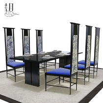 New Chinese solid wood high back chair modern fabric Image chair hotel club decoration chair Villa model room furniture