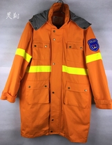 2014 mine rescue protective clothing mine combat clothing thick long coat with cap can be removed fire retardant