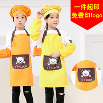 Childrens apron cartoon plus sleeve art painting baking micro waterproof custom logo Kindergarten activity printing