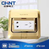Zhengtai ground plug square type pop-up brass five-hole ground plug switch panel without ground plug cassette