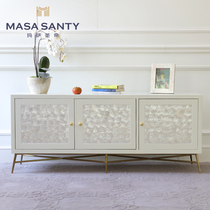 Modern American light and luxurious white TV cabinet metal footboard room living-room solid wood bedroom storage bucket cabinet dining side cabinet