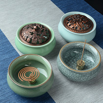 Longquan celadon incense burner Ceramic aromatherapy stove line incense sandalwood agarwood incense burner Buddha handmade antique alloy