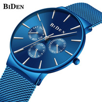 Ultra-thin men waterproof watch Biden mens watch business steel blue mesh with casual quartz watch