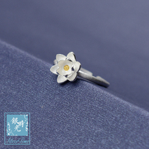 Designer custom S925 silver pure handmade Golden Lotus penglian flower ring national wind ring tail ring