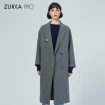 ZUKKA PRO Zhuka womens spring and autumn fashion pattern wool woolen woolen V-collar medium and long coat double-sided woolen coat