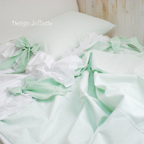Korea imported fresh pink mint green with pure white double ruffle bow sweet four-piece set