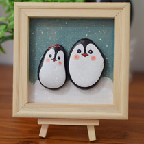 Penguin cartoon DIY ornaments creative handmade painting decoration desktop Pebble head painting finished material Valentines Day