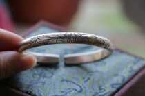 Wordless carved flower opening handmade seedling silver solid wild bracelet ethnic style characteristics handmade temperament