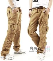 Mens loose straight casual pants multi-pocket military pants overalls mens trousers outdoor sports have large size tide