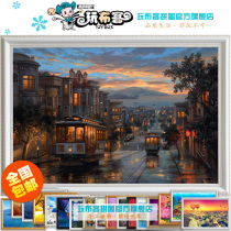 Adult 1000 pieces of wood puzzle 500 educational toys gift beautiful landscape world oil painting decorative painting street lamp