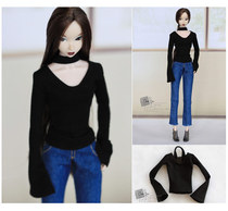 M-201610-04] Black neck large V-neck flared sleeve blouse FR Momoko OB doll