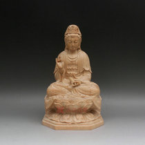 Cypress sitting on the lotus platform net bottle Guanyin Guanyin Guanyin View Bodhisattva Buddha statue ornaments solid wood carving ornaments