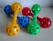 Kindergarten fitness exercise toy round head with hole sound smiley face dumbbell toddler toy plastic sound dumbbell