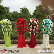 Wedding Celebration Finished Road Leading Flower With Hanging Branch Iron Art Road Guide Rack Lifting Flower Gantry Road Leading Set Flower Column Squatting Roma Post