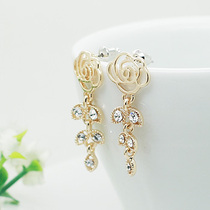 Hollow rose super flashing leaves flashing diamond female earrings earrings without pierced ears padded ear clip