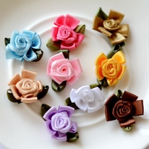 DIY pure handmade silk ribbon ribbon flower with leaf rose accessories wedding candy box gift packaging accessories
