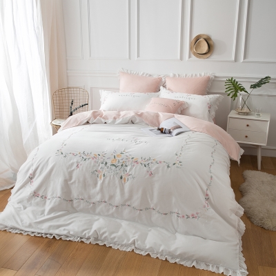 60 long-staple cotton White simple embroidered Princess pastoral flowers I cotton four-piece Double 1 8 m bed