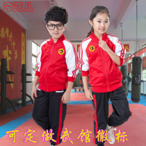 Childrens martial arts costumes Spring and autumn funds Long sleeves Wu Fu School Road Museum Training childrens martial arts scattered and battled sports sleeves