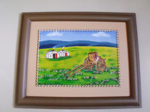 Mongolian crafts Mongolian Mongolian cowhide painting decorative painting leather handmade 34*42cm small Lele car